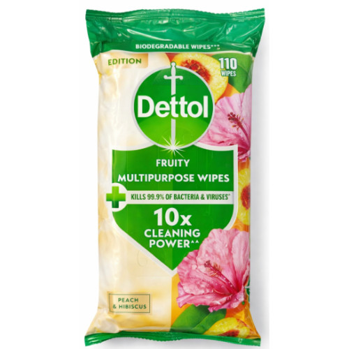 Влажные салфетки Dettol Fruity Multipurpose Wipes Персик и Гибискус, 110 шт